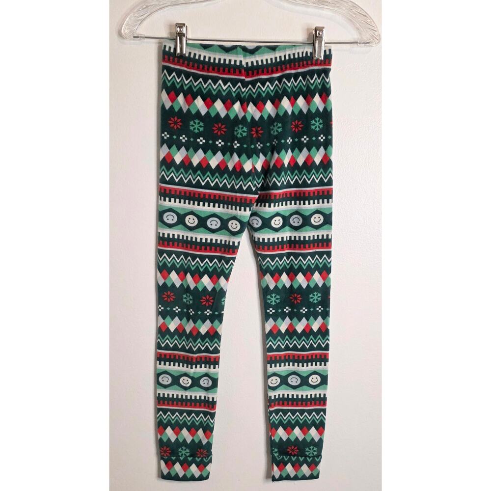 Cat and Jack PJ Bottom Holiday Green Red White Smiley Face Kids Size 8